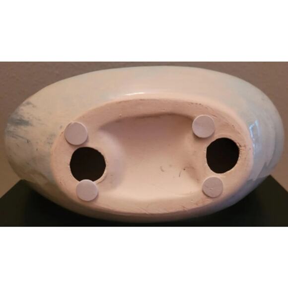 Vintage Ceramic Blue White Modern Abstract Wave Sphere Sculpture 11 inches tall - Picture 5 of 6